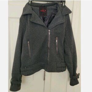 Yoki New York Biker Style Cropped Jacket Zip Up, Pockets, Charcoal Gray Size L